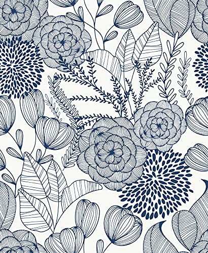 NuWallpaper ورق جدران قابل للإزالة واللصق NuWallpaper NUS3830 حديقة سرية بحرية، أزرق - Image 1
