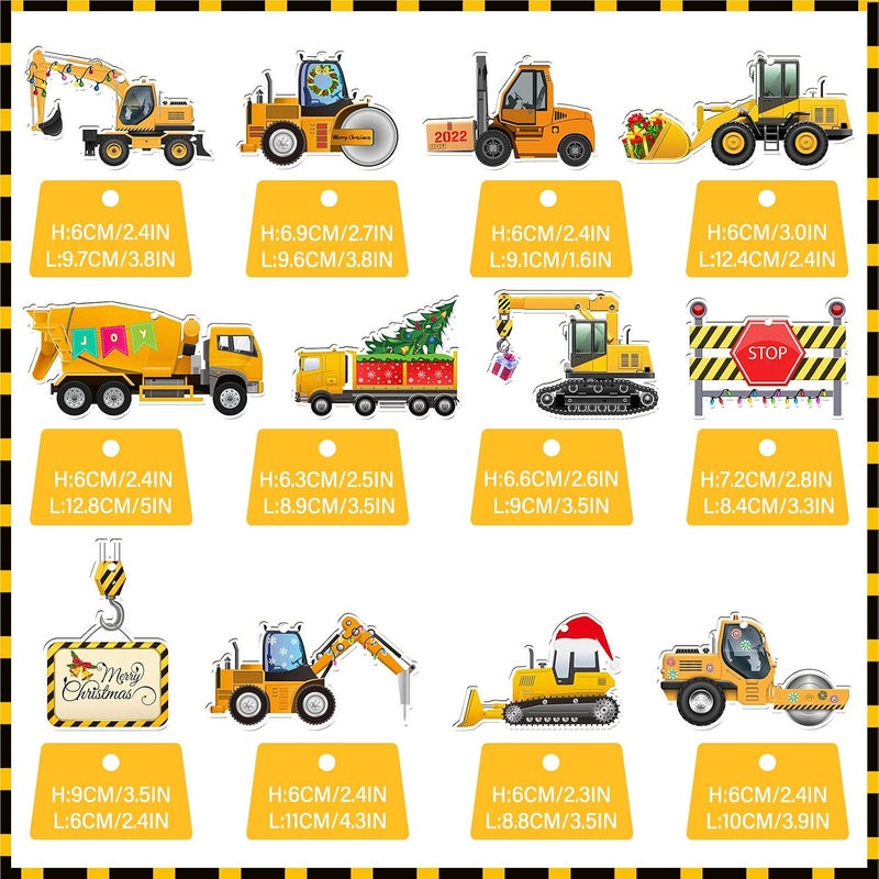 Amyhill 12 Pcs Christmas Construction Truck Vintage Excavator Christmas Ornament Excavator Decorations Wooden Xmas Ornaments Decorative Hanging Ornaments for Tree - Image 2