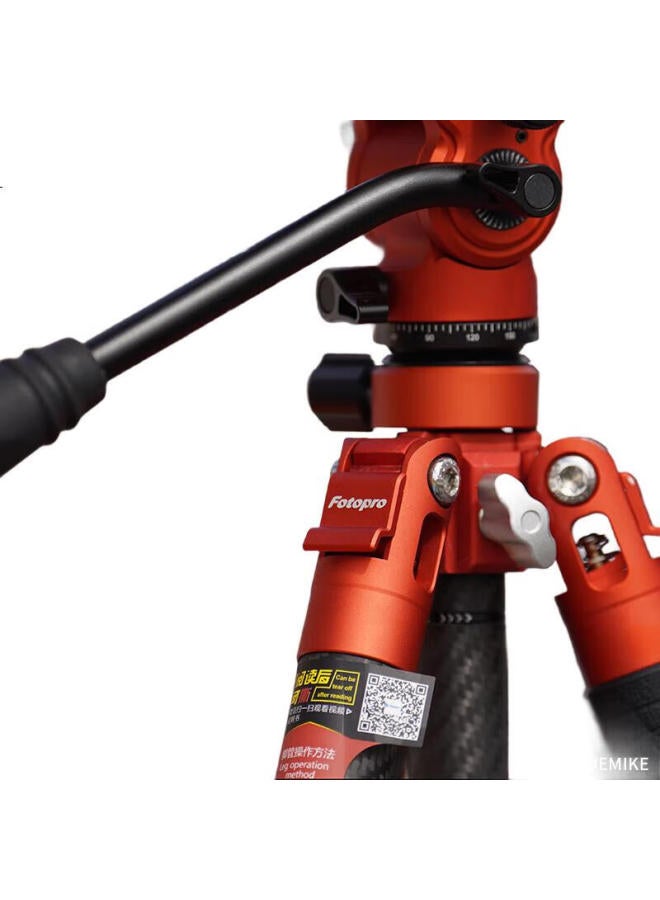 Fotopro Air 3 Lite Video Hydraulic Head Carbon Fiber Camera Mirrorless Photography And Videography Tripod, Flame Orange, Weight 1Kg, Phone Clamp - Image 1
