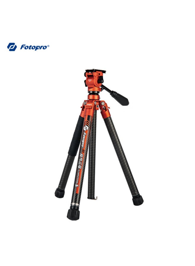 Fotopro رأس هيدروليكي فيديو Fotopro Air 3 Lite ثلاثي القوائم من ألياف الكربون للتصوير الفوتوغرافي والفيديو، برتقالي ناري، وزن 1 كجم، مشبك هاتف - Image 1