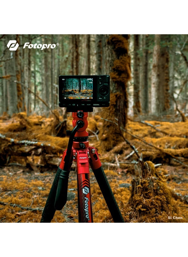Fotopro رأس هيدروليكي فيديو Fotopro Air 3 Lite ثلاثي القوائم من ألياف الكربون للتصوير الفوتوغرافي والفيديو، برتقالي ناري، وزن 1 كجم، مشبك هاتف - Image 3