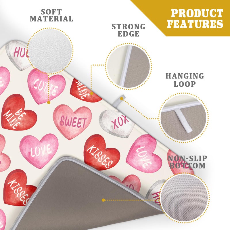 Aytipun Valentines Dish Drying Mat for Kitchen Counter 18x24 Red Pink Love Heart Valentine's Day Holiday Themed Absorbent Reversible Microfiber Drying Mats Kitchen Countertop Protector Dishes Drainer Pad - Image 4