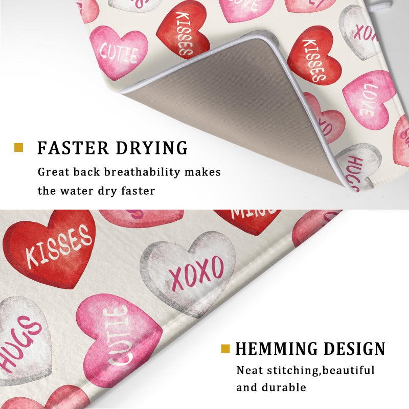 Aytipun Valentines Dish Drying Mat for Kitchen Counter 18x24 Red Pink Love Heart Valentine's Day Holiday Themed Absorbent Reversible Microfiber Drying Mats Kitchen Countertop Protector Dishes Drainer Pad - Image 3