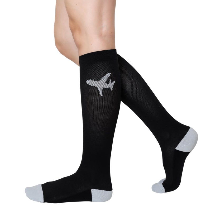 Compression Socks for Men and Women 2030 mmHG Graduated Compression for Flight Travel Sports Pregnancy Running BlackGrey L
