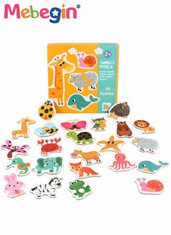 MEBEGIN Wooden Puzzles Toys Animal Theme Set of 24 Wood Learning Travel Toys for Children Early Education Educational Montessori Toys  - Image 1
