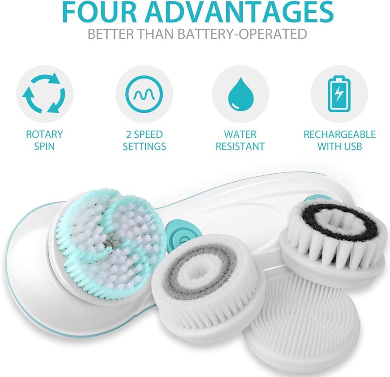 Cnaier Rechargeable Facial Cleansing Spin Brush Set with 4 Exfoliation Brush Heads - Waterproof Face Spa System by - Face Brushes for Cleansing and Exfoliating - Image 2