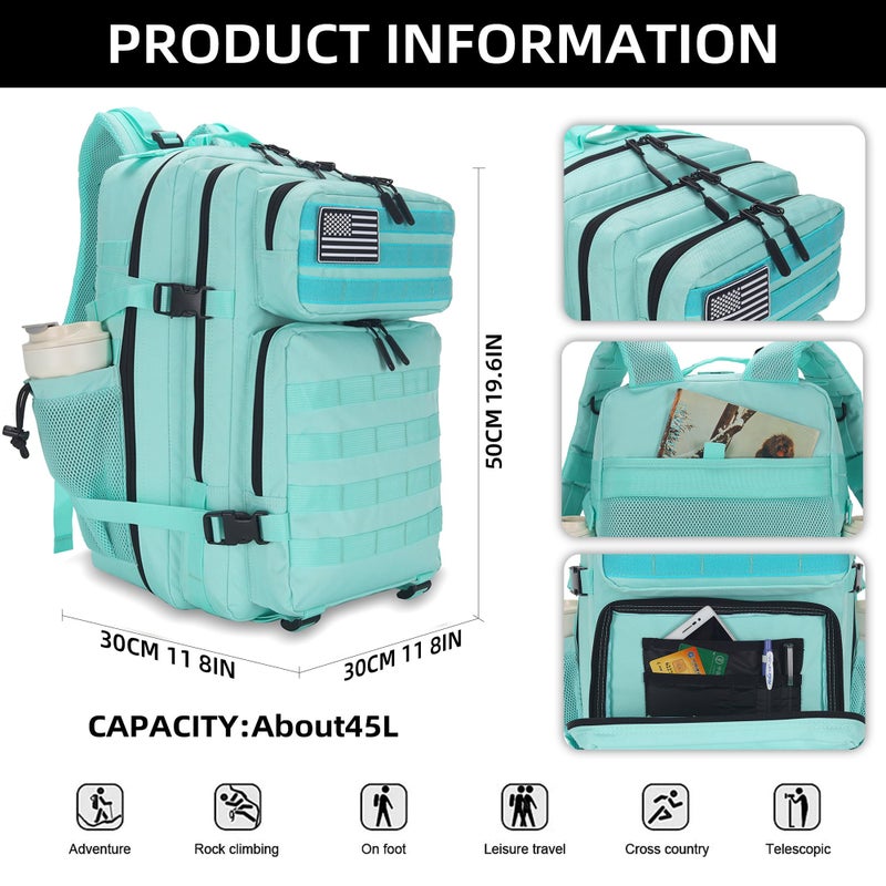 Lovelinks21 45L Tactical Assault Backpack 3 day assault pack with Molle Waterproof backpack Rucksack for Tactical Backpacks (Mint Green) - Image 2