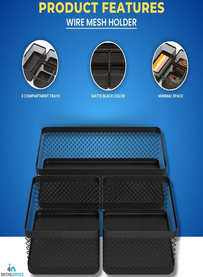 1InTheOffice Mesh Collection Desk Drawer Organizer Tray 3 Compartment - Stackable, Matte Black (2pack) - Image 3