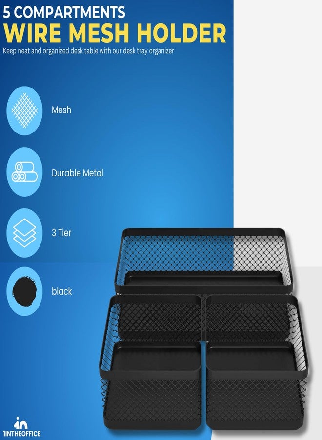 1InTheOffice Mesh Collection Desk Drawer Organizer Tray 3 Compartment - Stackable, Matte Black (2pack) - Image 2