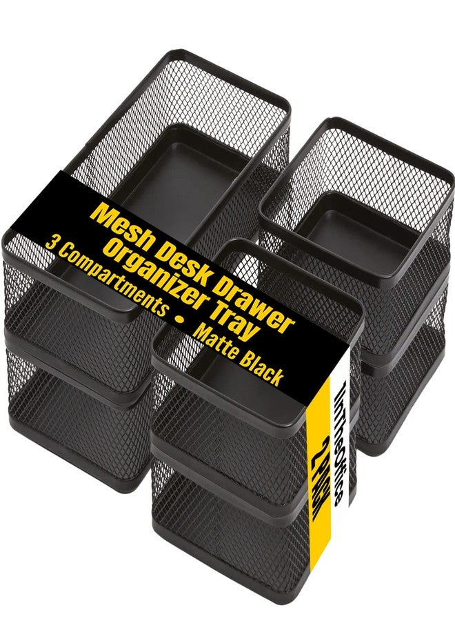 1InTheOffice Mesh Collection Desk Drawer Organizer Tray 3 Compartment - Stackable, Matte Black (2pack) - Image 1