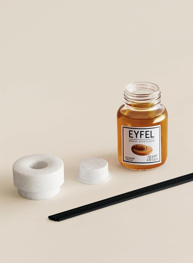 آيفيل موزع عطور أنيق من القصب (الكراميل) 120 مل | معطر منزلي مريح ويدوم طويلاً برائحة حلوة وجذابة | عطر منزلي فاخر مع 4 أعواد من الخيزران - Image 3