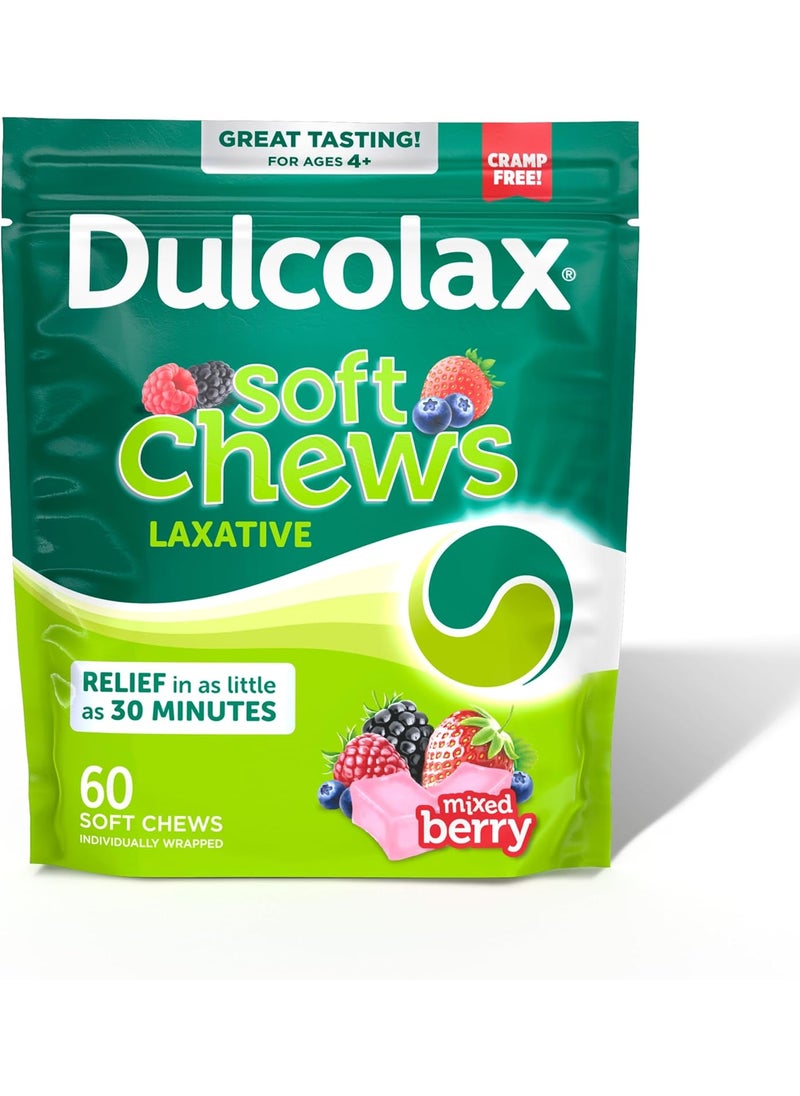 DULCOLAX Dulcolax Saline Laxative Soft Chews, Gentle Constipation Relief, Mixed Berry Flavor, Magnesium Hydroxide 1200 mg, 60 Count 