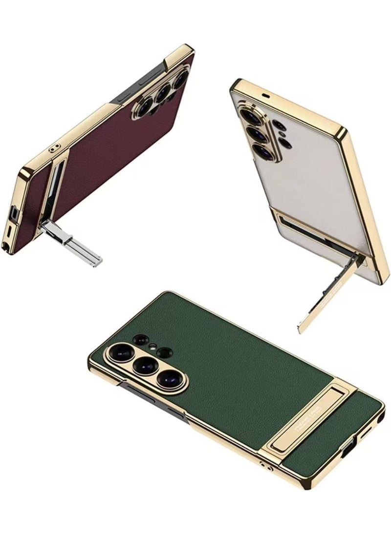Ecosystem case Compatible with Samsung Galaxy S26 Ultra, Premium Protection Back Case with Camera protection Cover Built-in Stand Shockproof Case For Galaxy s26 ultra (Redwine, Lather Gold Frame) - Image 2
