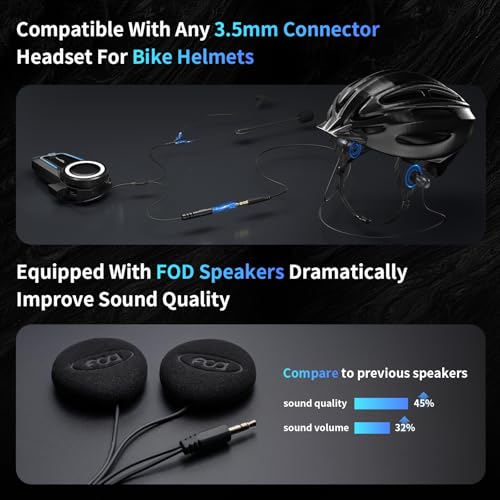 Fodsports FX7 10 Riders Mesh Motorcycle Bluetooth Headset, Dual Chips V5.4 Helmet Bluetooth Headset with Audio Multitasking, Music Share, Motorcycle Intercom with CVC & ENC Noise Reduction, FM, 2 Pack - Image 4
