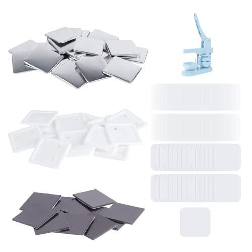 Happizza 100 Sets 50mm/1.97 inch Fridge Magnet Button Maker Supplies for Square-Shaped Button Maker Machine 50mm, Includes Metal Cover, Plastic Back Cover, Soft Magnet, Clear Film&Blank Paper - Image 1