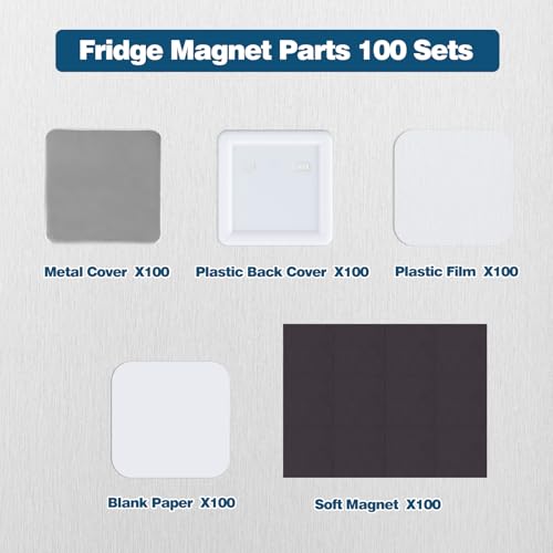 Happizza 100 Sets 50mm/1.97 inch Fridge Magnet Button Maker Supplies for Square-Shaped Button Maker Machine 50mm, Includes Metal Cover, Plastic Back Cover, Soft Magnet, Clear Film&Blank Paper - Image 2