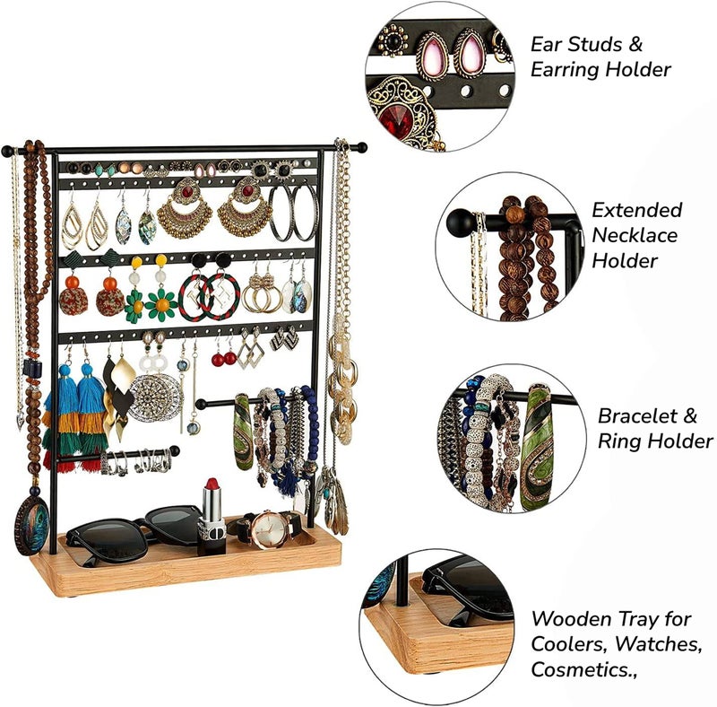 ABOUT SPACE Metal Earring 4 Layer 80 Holes Stand Organizer Jewelry Display Stands Organizer Stand Suitable to Organize Necklace Bracelets Chain Earring Holder Jewelry Holder Hanging Organiser - Image 3