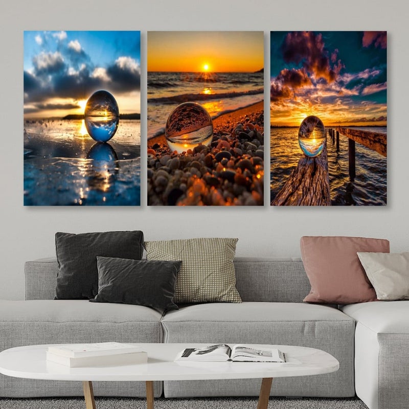 Marktna Three modern-designed canvas panels with a hollow frame, measuring (120×60), three pieces - Image 1