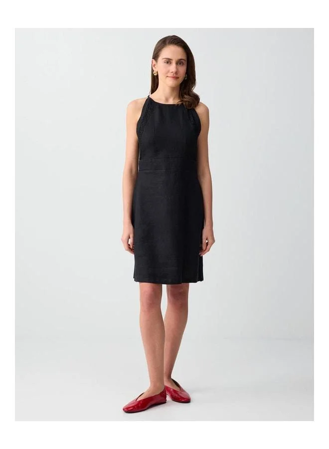 Jimmy Key Black 100% Linen Halter Neck Sleeveless Mini Dress.