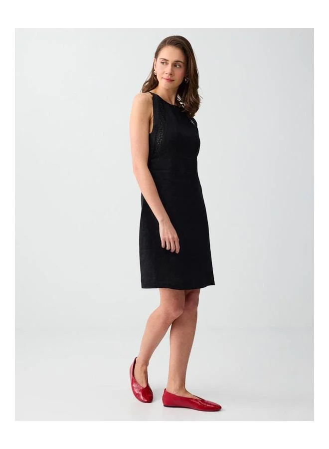 Jimmy Key Black 100% Linen Halter Neck Sleeveless Mini Dress.