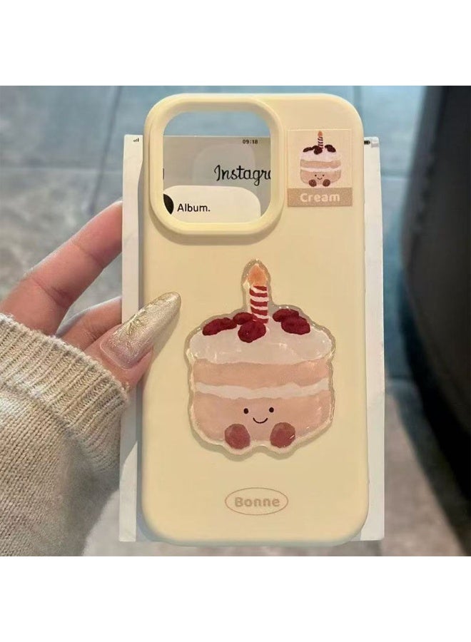 NIBEMINENT Strawberry Cake Protective TPU Case Cover For iPhone 15, Cream Yellow