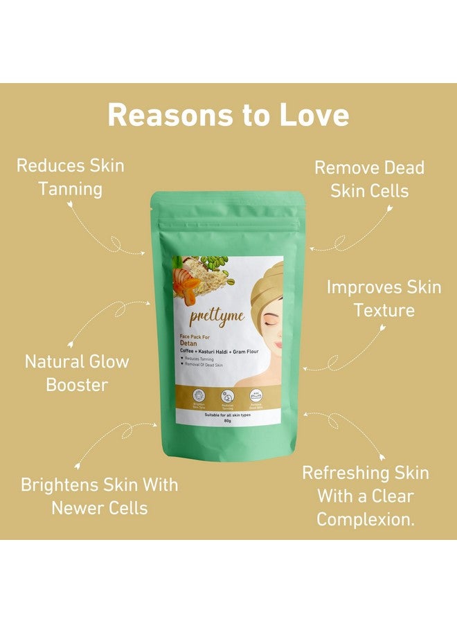 Pretty Me Prettyme Coffee & Turmeric Powder Face Pack for Detan | Helps In Tan Removal & Brighter Skin Tone | Natural Face Pack For Women/Men - Safe For All Skin Type - 80g - Image 2