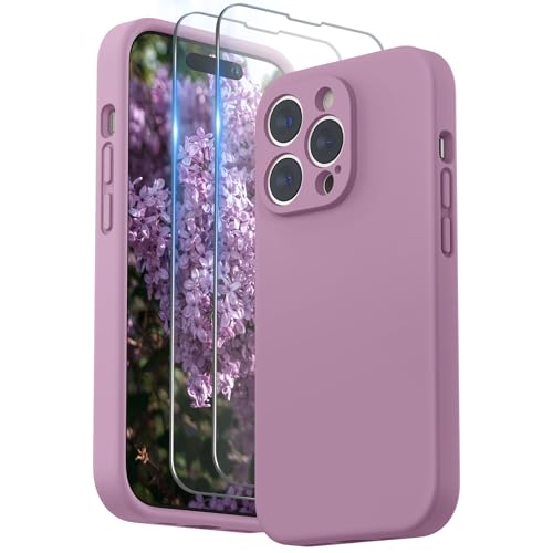 SURPHY Designed for iPhone 14 Pro Case with Screen Protector Camera Protection Soft Microfiber Lining Liquid Silicone Phone Case Lilac Purple - Image 1