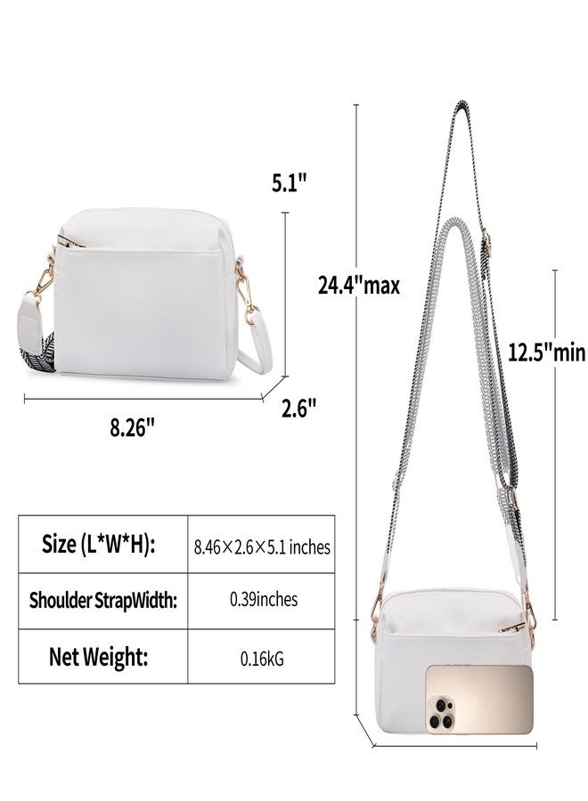 VOROLO Crossbody Bag Small Leather Triple Zip Crossbody Purse Shoulder Bag with Ajustable Strap for Women White with Rope - Image 3