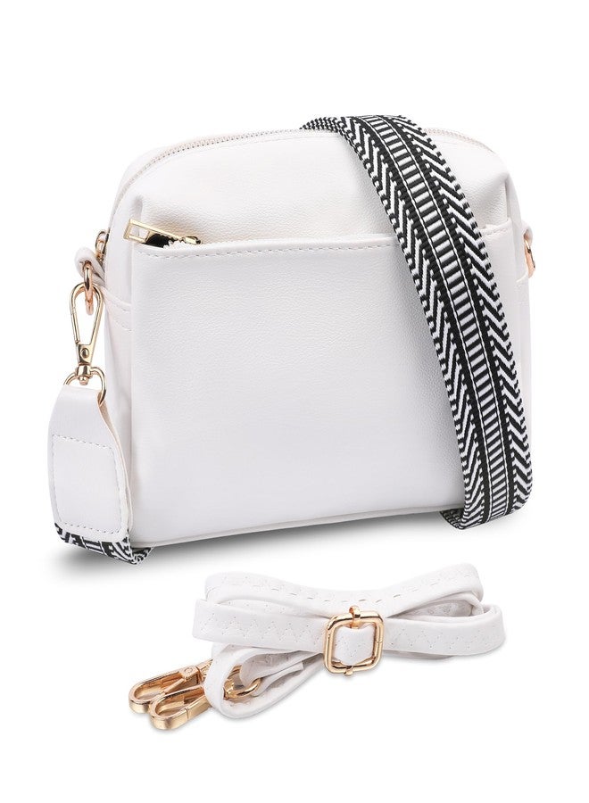 VOROLO Crossbody Bag Small Leather Triple Zip Crossbody Purse Shoulder Bag with Ajustable Strap for Women White with Rope - Image 1