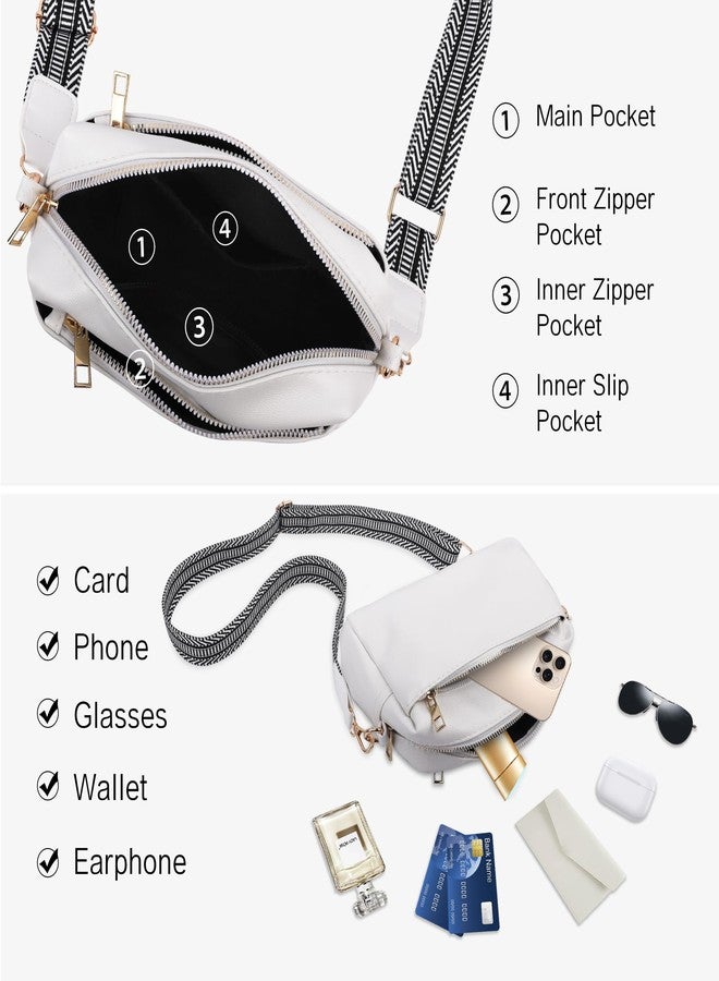 VOROLO Crossbody Bag Small Leather Triple Zip Crossbody Purse Shoulder Bag with Ajustable Strap for Women White with Rope - Image 5