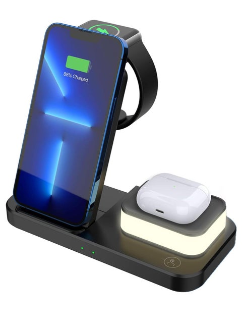Wireless Charger for iPhone 15/14/13/Pro/Mini/Max/12/11/XS/XR/X/8/Samsung 3 in 1 Charging Station Dock Stand with Night Light for Apple iwatch 8/Ultra/7/SE/6/5/4/3/2