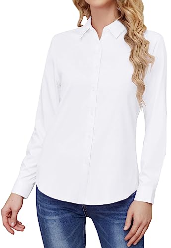 TOLOVIC Wrinkle Free Womens Button Down Shirts for Women Long Sleeve Stretch Business Office Formal Work Blouses Tops White - Image 1