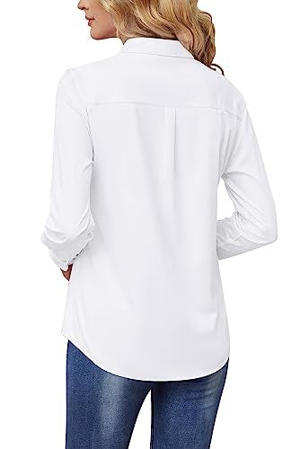 TOLOVIC Wrinkle Free Womens Button Down Shirts for Women Long Sleeve Stretch Business Office Formal Work Blouses Tops White - Image 3