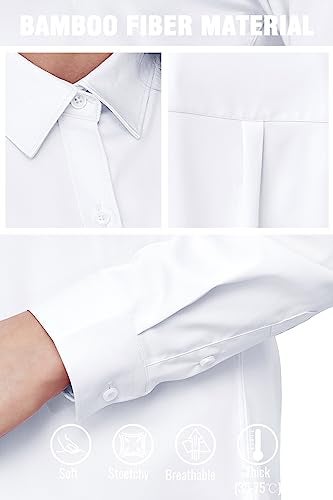 TOLOVIC Wrinkle Free Womens Button Down Shirts for Women Long Sleeve Stretch Business Office Formal Work Blouses Tops White - Image 4