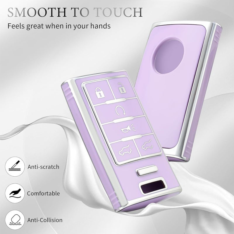 OFFCURVE Key Fob Cover for Cadillac, Soft TPU Car Key Case Protector for Cadillac SRX ATS ELR XTS 2010 2011 2012 2013 2014 2015 Keyless Entry Remote Control Start Car Key Accessories, Silver Purple - Image 3