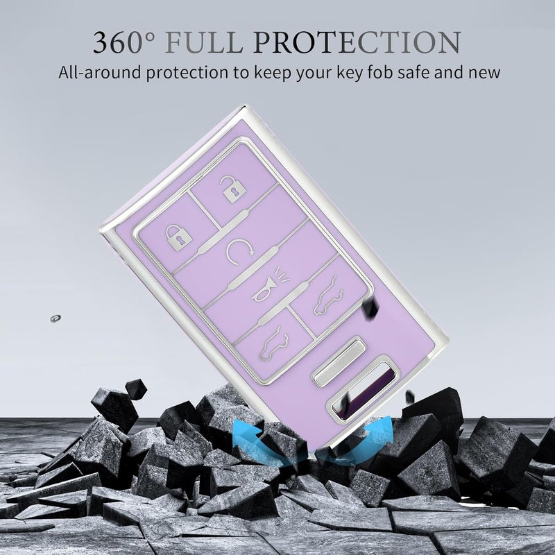 OFFCURVE Key Fob Cover for Cadillac, Soft TPU Car Key Case Protector for Cadillac SRX ATS ELR XTS 2010 2011 2012 2013 2014 2015 Keyless Entry Remote Control Start Car Key Accessories, Silver Purple - Image 4