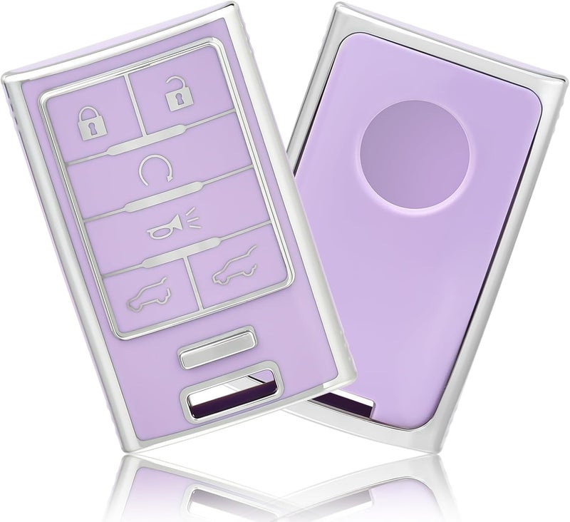 OFFCURVE Key Fob Cover for Cadillac, Soft TPU Car Key Case Protector for Cadillac SRX ATS ELR XTS 2010 2011 2012 2013 2014 2015 Keyless Entry Remote Control Start Car Key Accessories, Silver Purple - Image 1