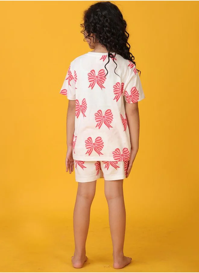 Anthrilo Anthrilo All-Over Bow Print Short Sleeve T-Shirt and Shorts Set