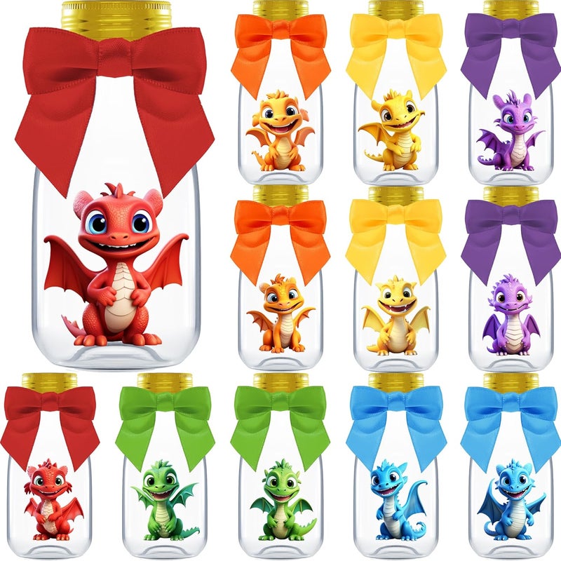 Ethisa Small 12 Pack Baby Dragon Party Favors - Candy Jars with Ribbons and Stickers - DIY Party Decoration Bottle for Birthday, Baby Shower and School Classroom - Egg Container for Toddlers and Kids - Image 1
