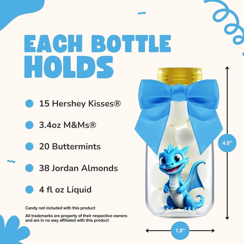 Ethisa Small 12 Pack Baby Dragon Party Favors - Candy Jars with Ribbons and Stickers - DIY Party Decoration Bottle for Birthday, Baby Shower and School Classroom - Egg Container for Toddlers and Kids - Image 4