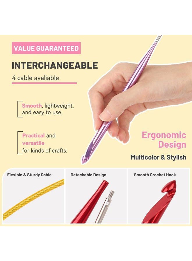 Aeelike Interchangeable Tunisian Crochet Hooks Set, 12 Sizes Colorful Tunisian Crochet Hooks Set with 4 Cables 3.0mm - 10.0mm Smooth Ergonomic Hook for Making Blanket Scarves, Ideal Gift - Image 2