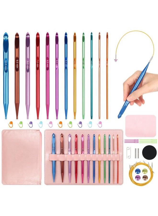 Aeelike Interchangeable Tunisian Crochet Hooks Set, 12 Sizes Colorful Tunisian Crochet Hooks Set with 4 Cables 3.0mm - 10.0mm Smooth Ergonomic Hook for Making Blanket Scarves, Ideal Gift - Image 1