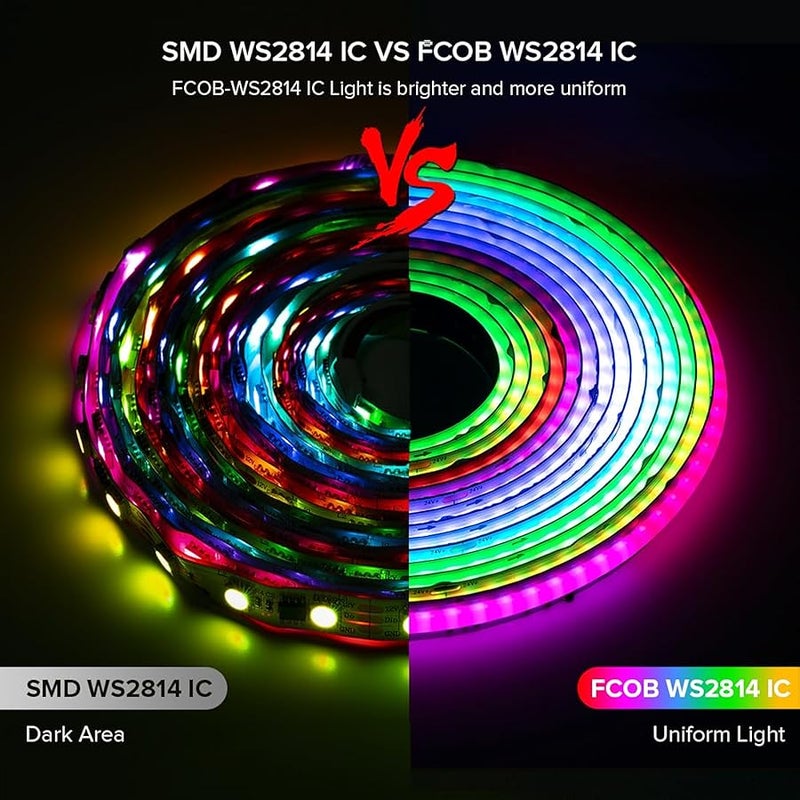بي تي اف-لايتنج شريط اضاءة LED سي او بي من اف سي او بي، WS2814 ذكي اي سي ار جي بي دبليو 3000 كلفن، مدرج في قائمة UL تيار مستمر 24 فولت 24 قدم 784 مصباح LED/متر عالي الكثافة عرض 10 ملم لتزيين الحفلات - Image 3