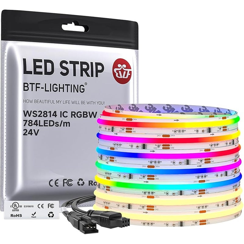 بي تي اف-لايتنج شريط اضاءة LED سي او بي من اف سي او بي، WS2814 ذكي اي سي ار جي بي دبليو 3000 كلفن، مدرج في قائمة UL تيار مستمر 24 فولت 24 قدم 784 مصباح LED/متر عالي الكثافة عرض 10 ملم لتزيين الحفلات - Image 1