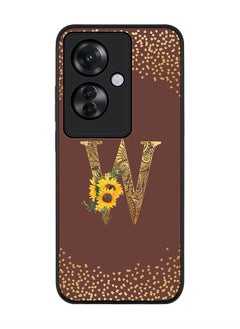 Stylizedd Rugged Black edge case for Oppo Reno11 F / Oppo F25 Pro 5G, Slim fit Soft Cover - Custom Monogram Initial Letter Floral Pattern Alphabet - W (Brown)  - Image 1