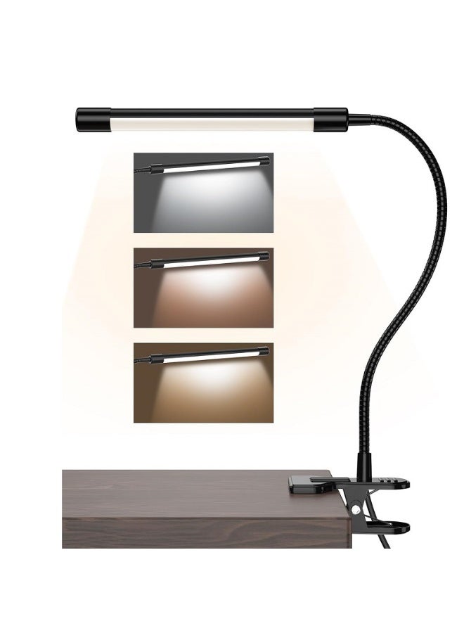 Desk Lamp Clip 3 Color Modes Dimmable Desk Lamp Metal Clip 360° Adjustable Gooseneck Portable Desk Lamp for Reading/Studying/Working Black - Image 1