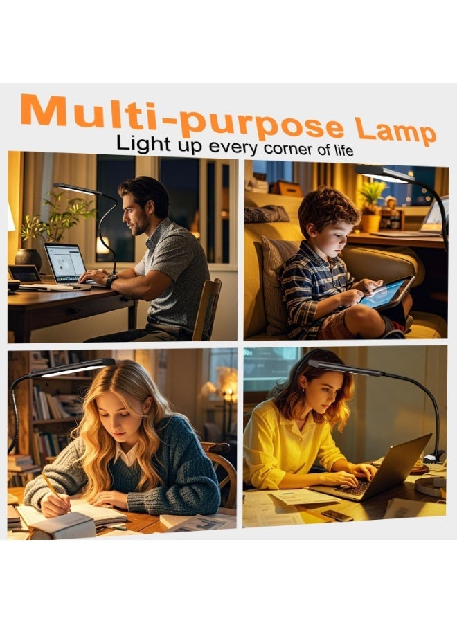 Desk Lamp Clip 3 Color Modes Dimmable Desk Lamp Metal Clip 360° Adjustable Gooseneck Portable Desk Lamp for Reading/Studying/Working Black - Image 5