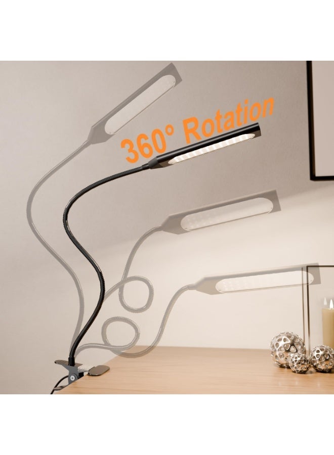 Desk Lamp Clip 3 Color Modes Dimmable Desk Lamp Metal Clip 360° Adjustable Gooseneck Portable Desk Lamp for Reading/Studying/Working Black - Image 4
