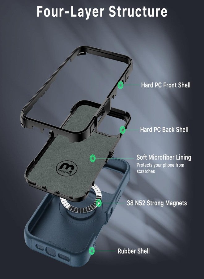 جراب M MYBAT PRO Maverick Series لهاتف iPhone 16 Pro Max مع مشبك حزام، [متوافق مع Magsafe] مع واقي شاشة، مقاوم للسقوط والصدمات، مع مسند قابل للدوران 360 درجة، حماية فائقة، لون أزرق - Image 4