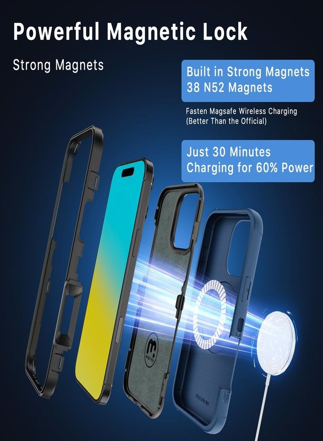 جراب M MYBAT PRO Maverick Series لهاتف iPhone 16 Pro Max مع مشبك حزام، [متوافق مع Magsafe] مع واقي شاشة، مقاوم للسقوط والصدمات، مع مسند قابل للدوران 360 درجة، حماية فائقة، لون أزرق - Image 3